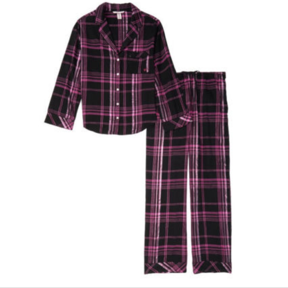 NWT Victorias Secret Blanket & Pink and Black Shimmer Plaid Pj's size L